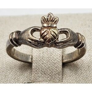 Coleman Co Black Hills Gold Claddagh Ring Sterling Silver 12K Gold Heart Size 7